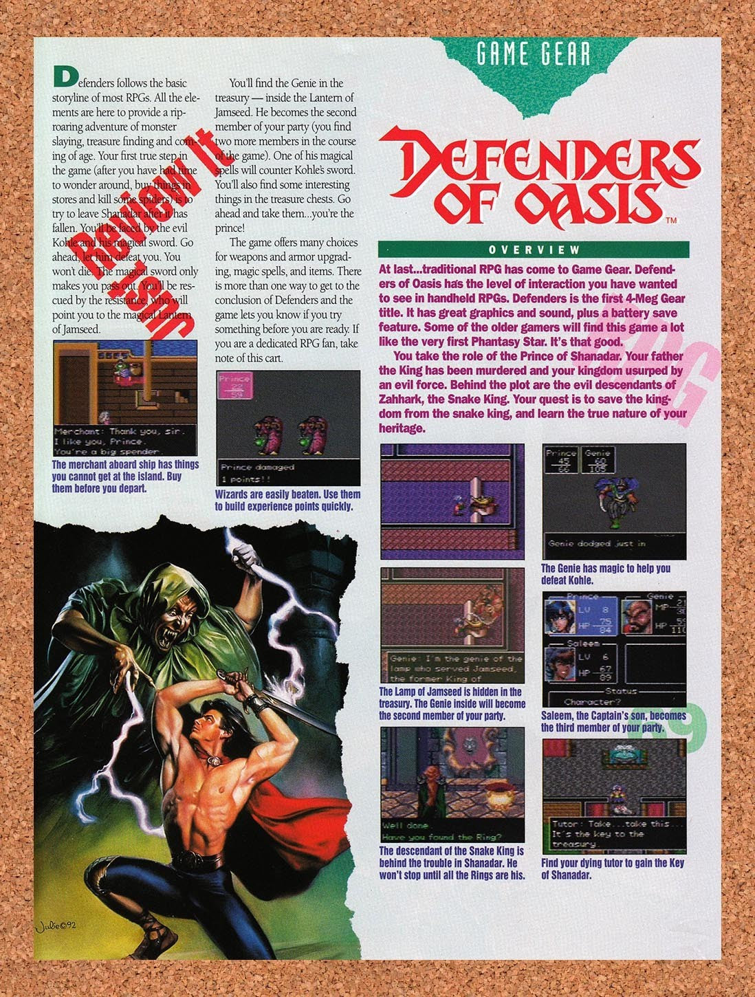 1992 Defenders Of Oasis Game Gear Original Advertisement / Retro Promo vr2