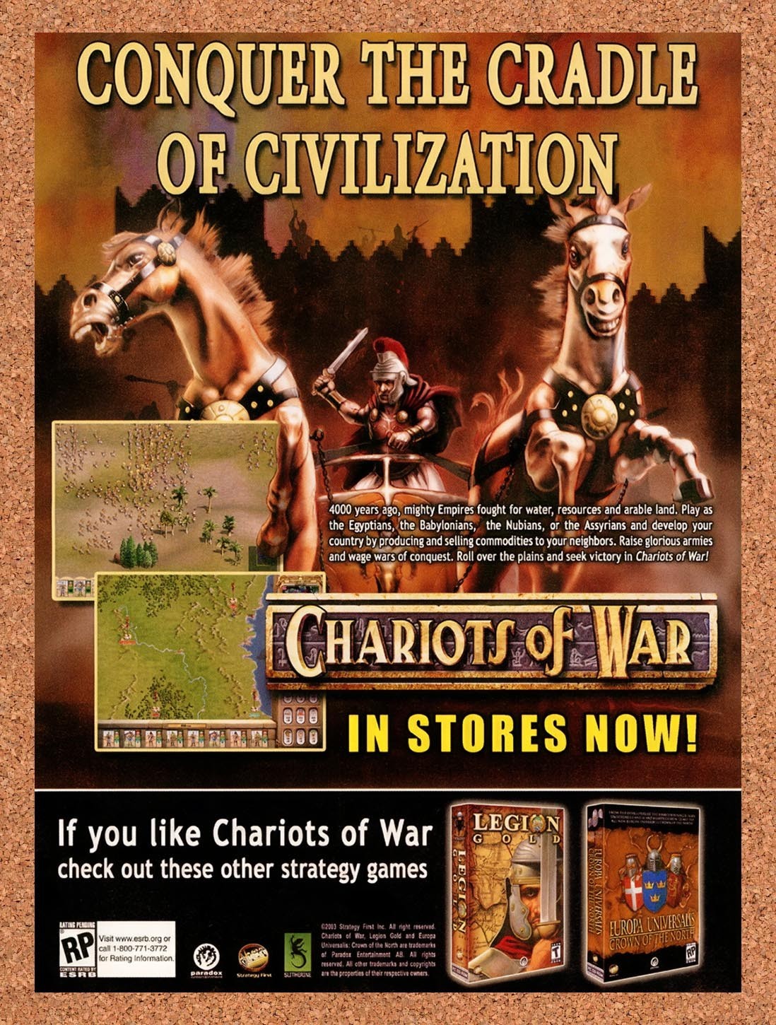 2003 Chariots Of War PC Original Advertisement / Retro Promo v1