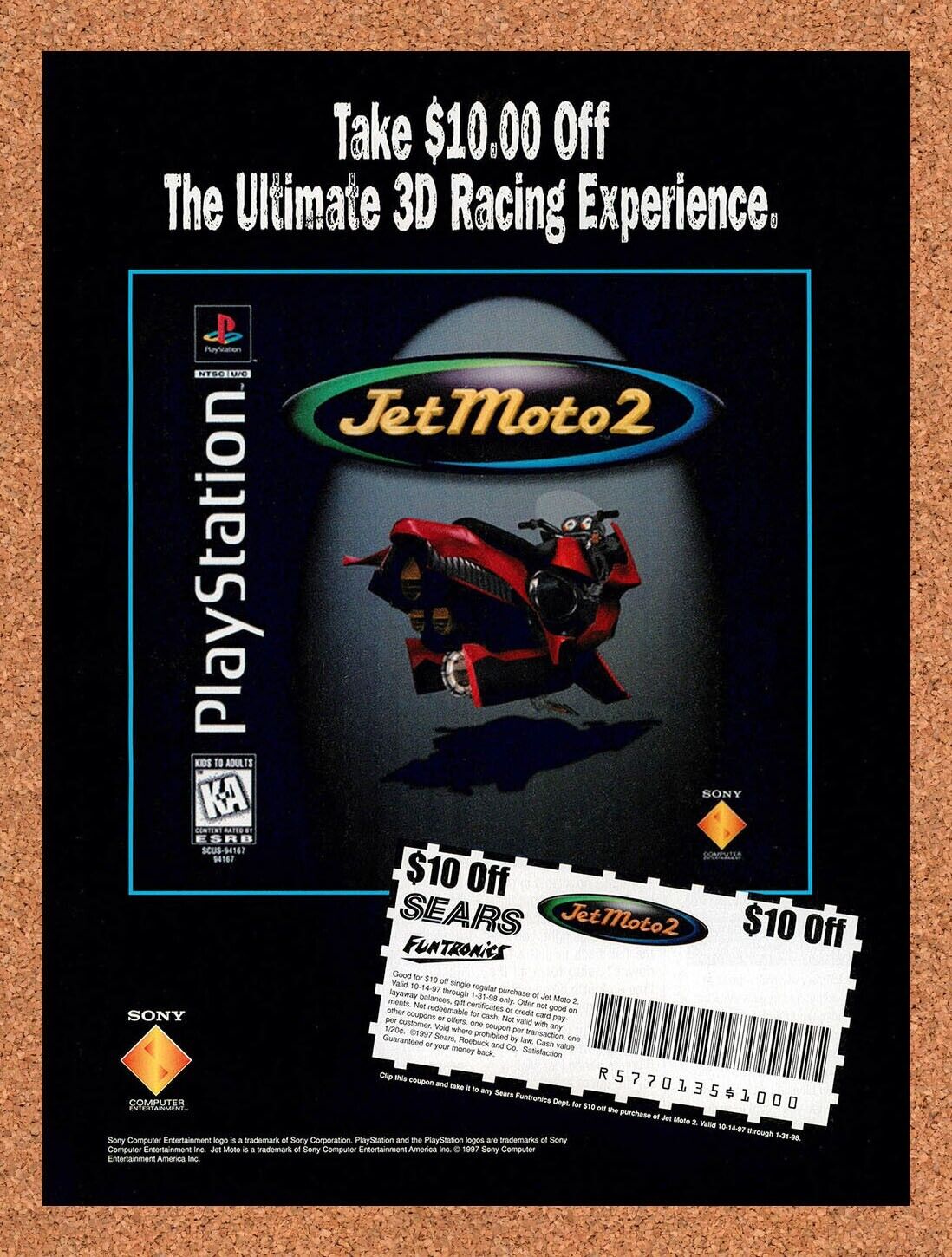 1996 Jet Moto 2 Sears Funtronics Rebate Original Ad / Retro Wall Art v2
