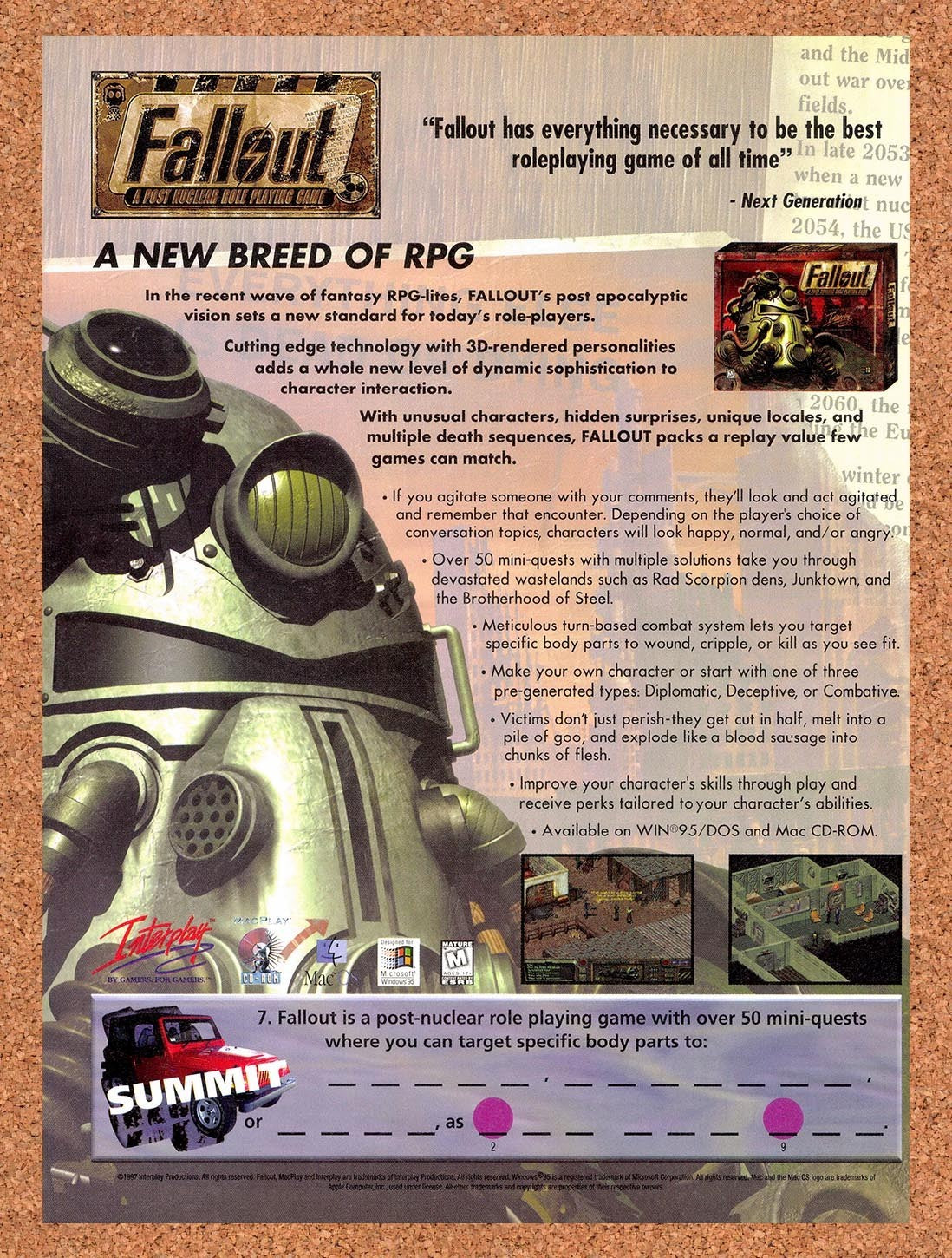 1997 Fallout Jeep Wrangler Contest Original Advertisement / Retro Promo v7