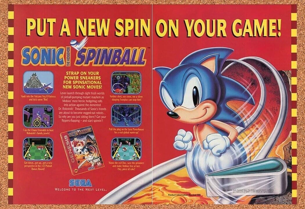 Sonic Spinball Genesis Original 1994 Ad Authentic Sega Video Game Promo