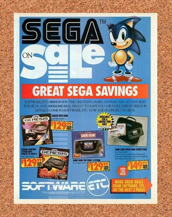 Sonic Genesis Sega Sale Original 1994 Ad Authentic Video Game Promo