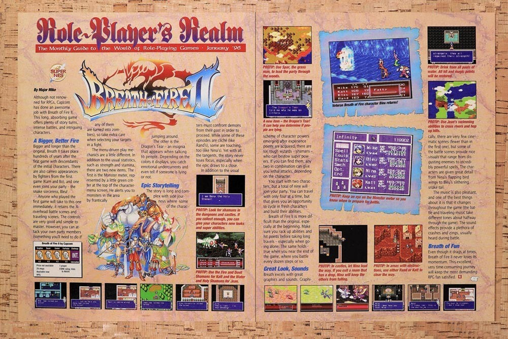 1995 Breath Of Fire II SNES Original Advertisement / Retro Wall Art v5
