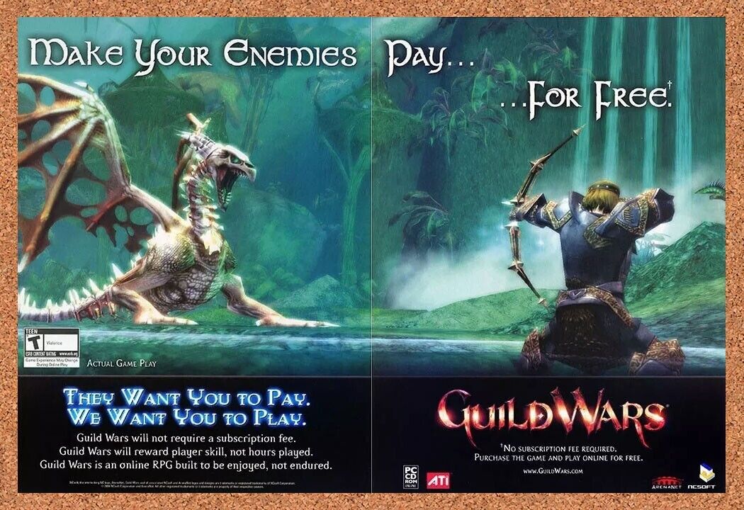 Guild Wars PC Original 2006 Ad Authentic ATI MMO Video Game Free Play Promo v1