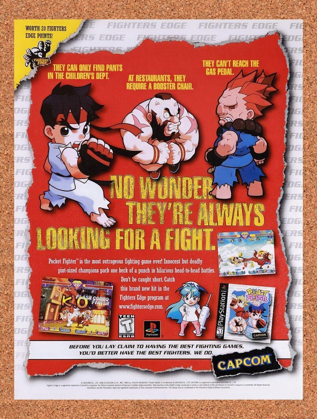 1998 Capcom Fighters Edge Original Advertisement / Retro Wall Art v7