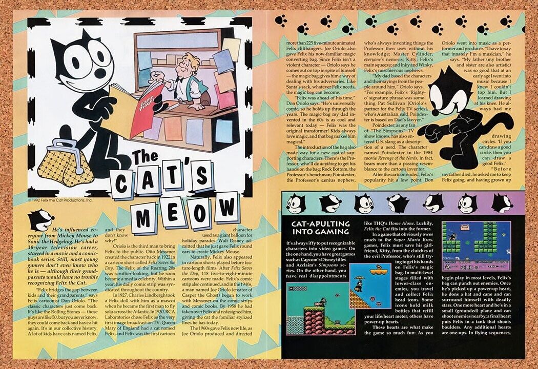 1992 Felix The Cat NES Original Advertisement / Retro Wall Art v1