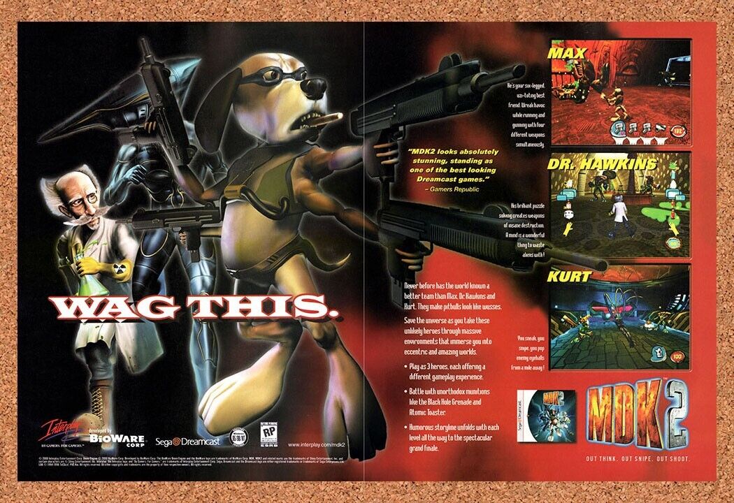 MDK 2 Dreamcast Original 2000 Vintage Ad - Video Game Display Promo