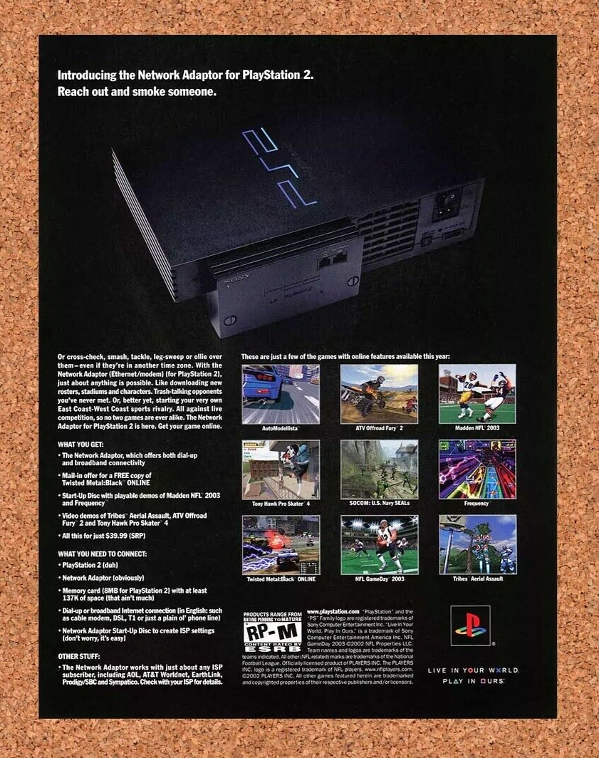 Sony PlayStation 2 Original 2005 Ad Authentic PS2 Network Adapter Game Promo