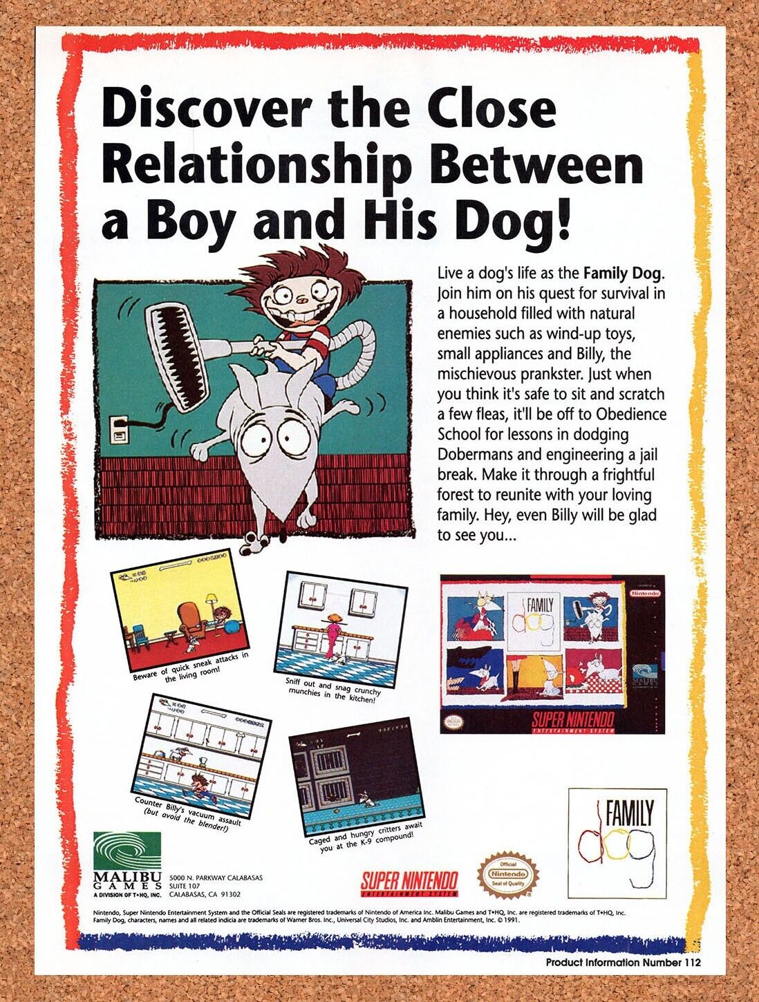 1993 Family Dog SNES Original Advertisement / Retro Wall Art v1