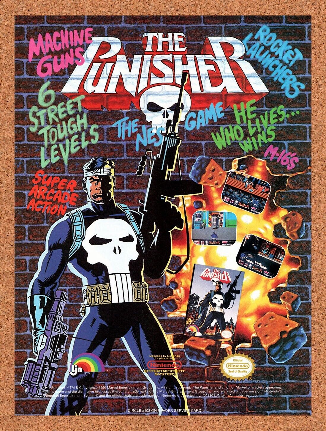 1991 The Punisher NES Original Advertisement / Retro Wall Art v4