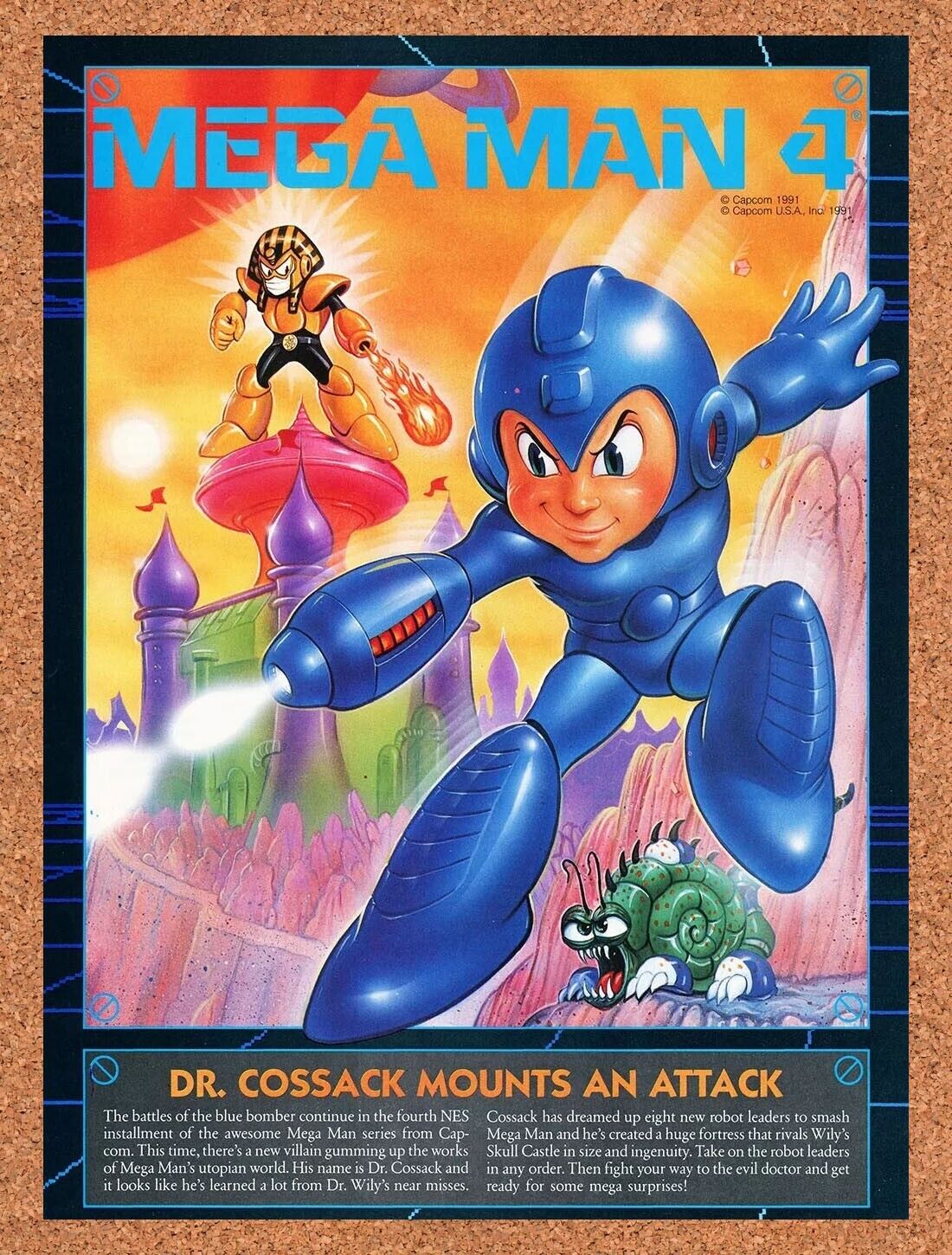 Mega Man 4 IV NES Original 1992 Ad Authentic Capcom Nintendo Video Game Promo v1