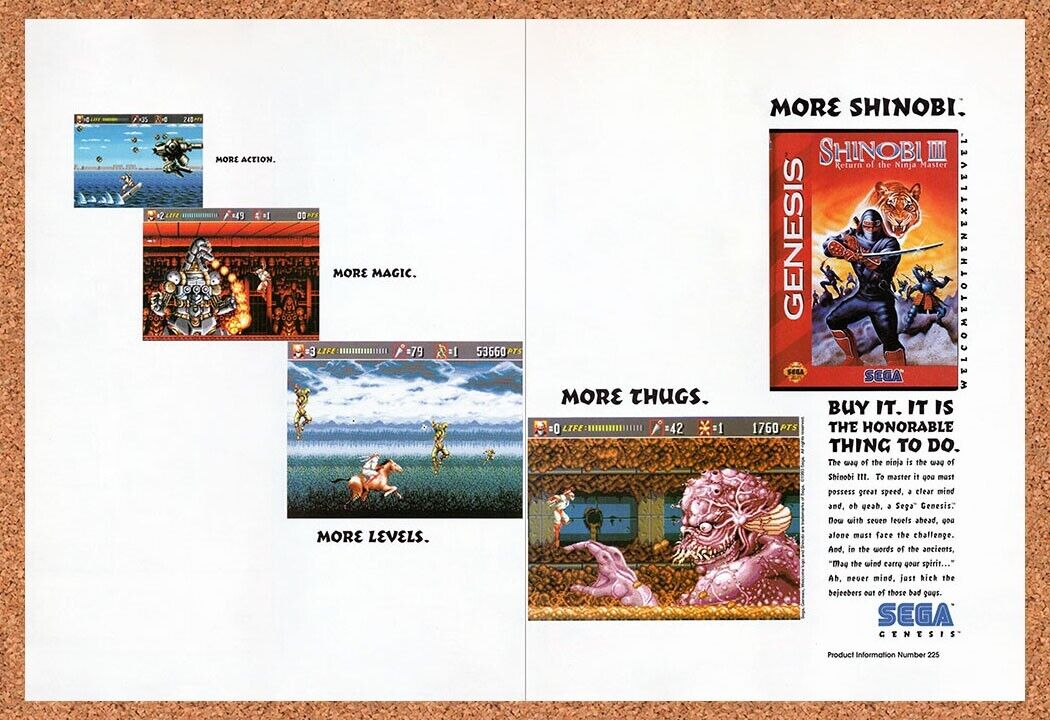 1993 Shinobi 3 Genesis Original Advertisement / Retro Wall Art v2