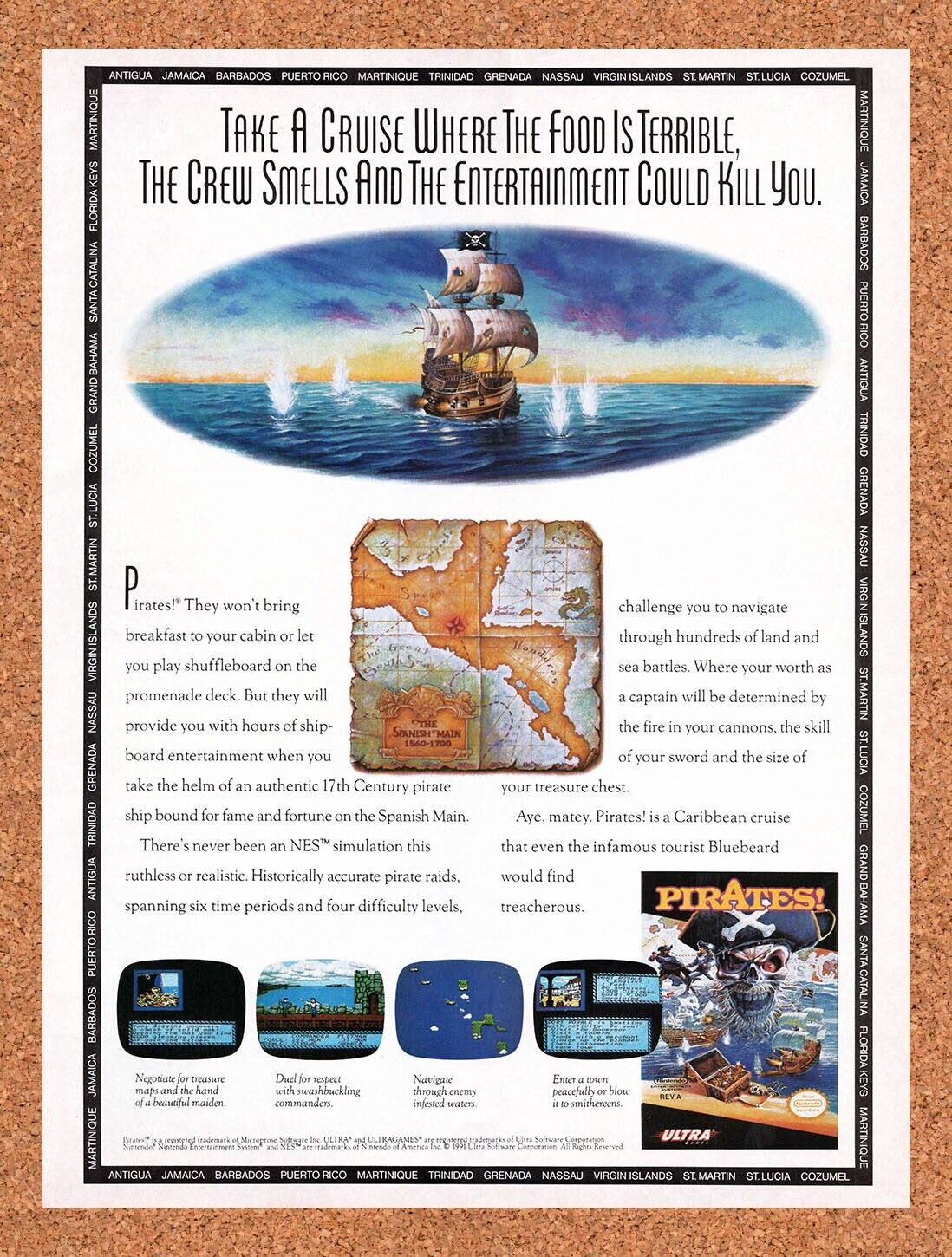 1992 Pirates! NES Original Advertisement / Retro Wall Art v1
