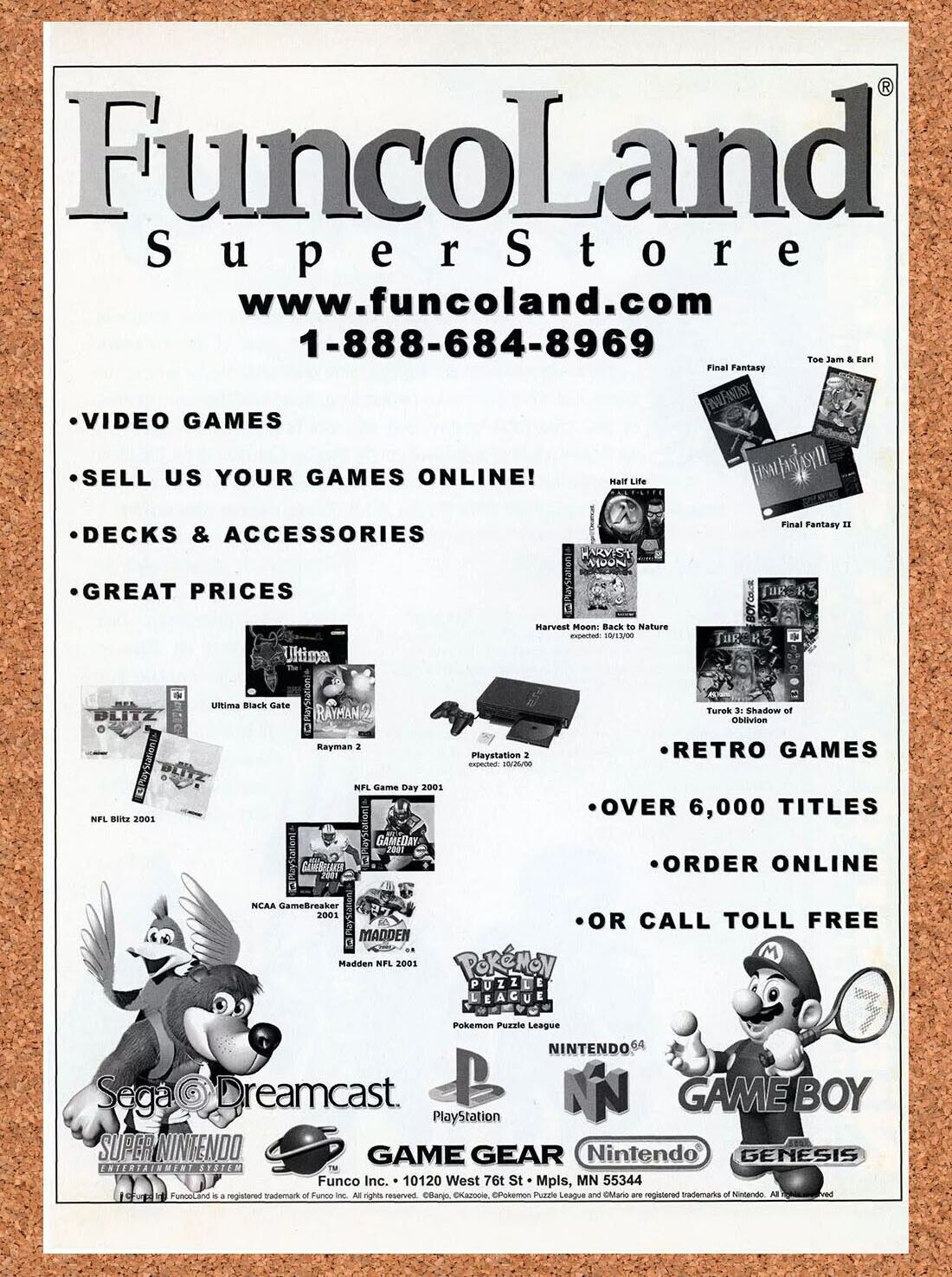 Mario SNES FuncoLand Original 1998 Ad Authentic Genesis Nintendo Game Promo