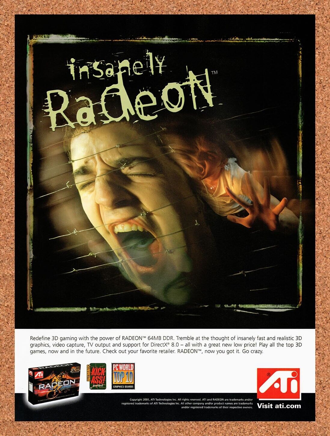 2001 ATI Radeon 64MB DDR GPU Original Advertisement / Retro Wall Art v10