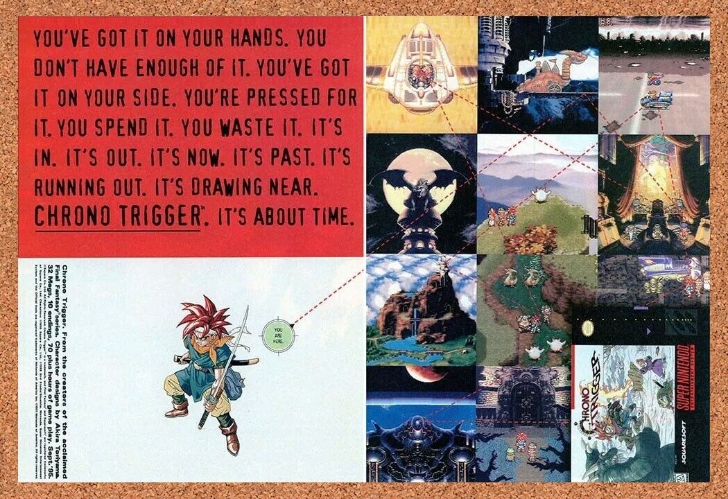 Chrono Trigger SNES Original 1995 Ad Authentic Squaresoft Video Game Promo v1