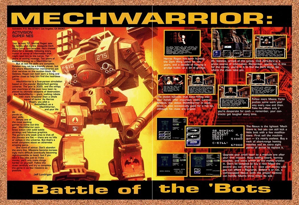 1993 MechWarrior SNES Original Advertisement / Retro Promo v4