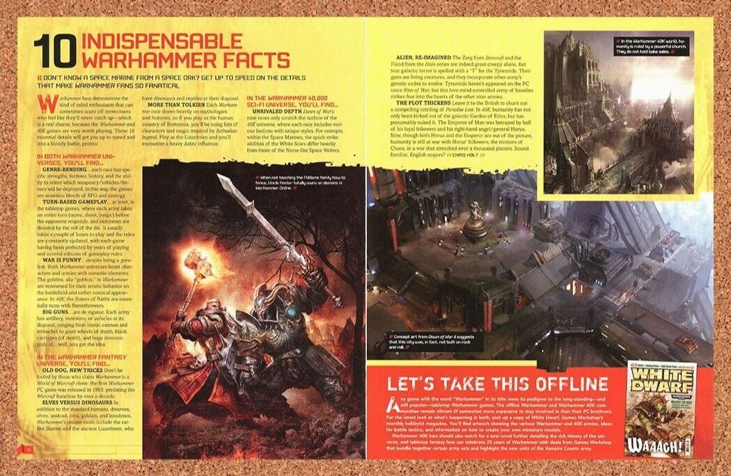 Warhammer PC Original 2008 Ad Authentic 10 Warhammer Facts Video Game Promo