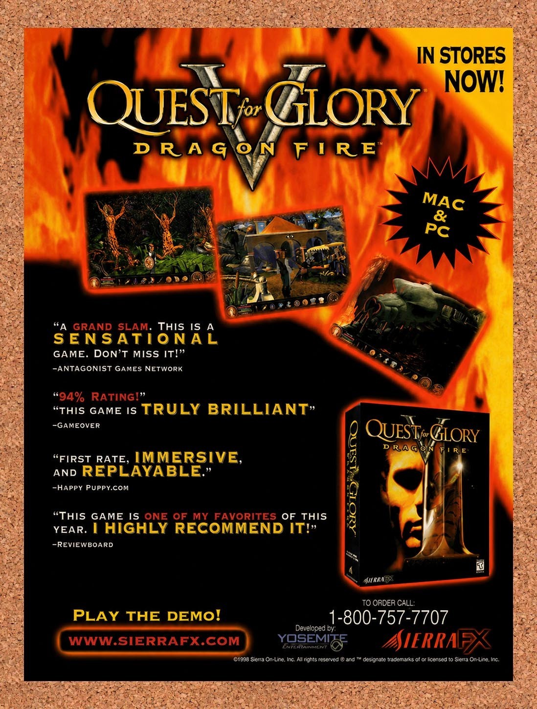 1999 Quest For Glory V Dragon Fire PC Original Advertisement / Retro Promo v2