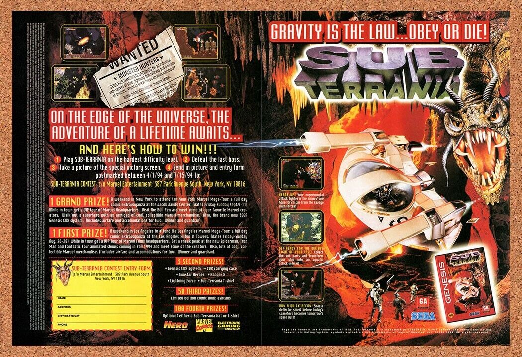 1994 Sub Terrania Sweepstakes Original Advertisement / Retro Wall Art v2