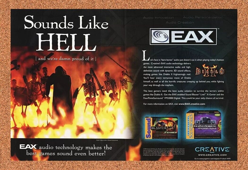 Diablo II PC Original 2002 Ad Authentic Rare Sound Blaster Video Game Promo v1