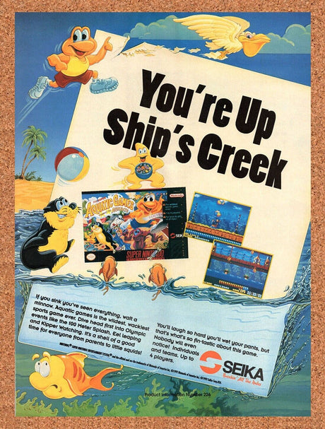 1993 Super Aquatic Games SNES Original Advertisement / Retro Wall Art v1