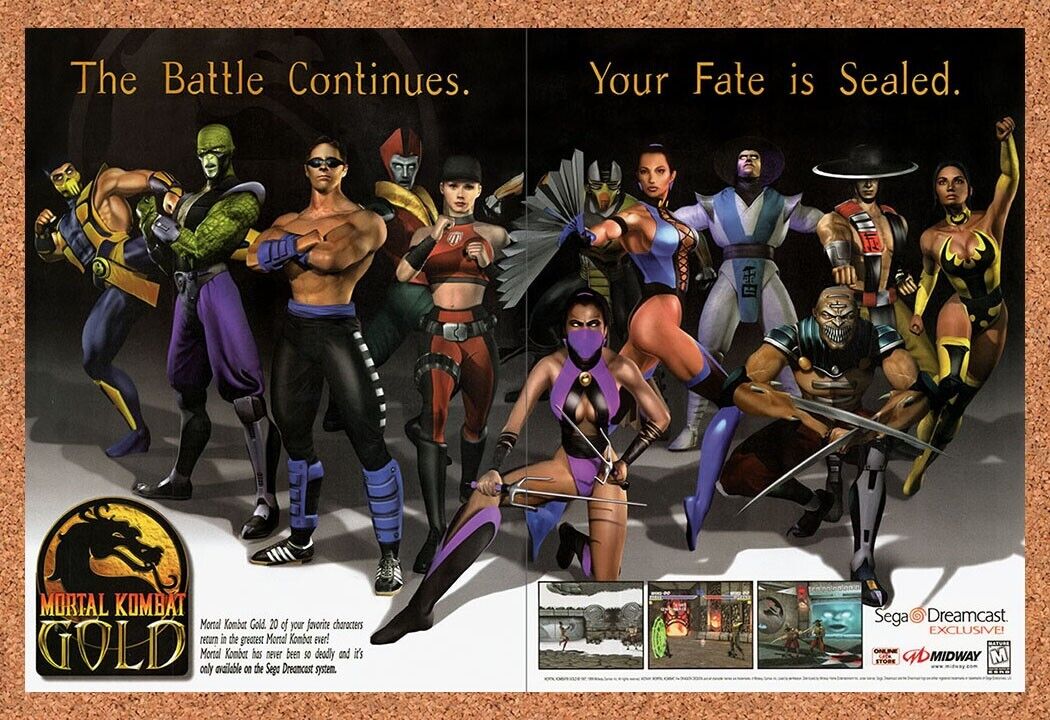 1998 Mortal Kombat Gold Dreamcast Original Advertisement / Retro Wall Art v1