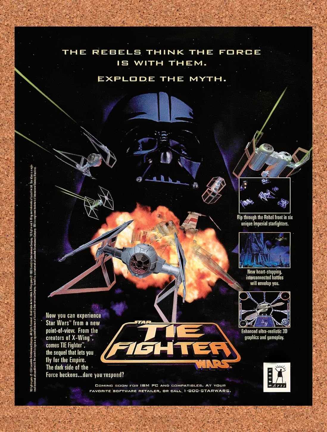 1994 Star Wars Tie Fighter PC Original Advertisement / Retro Promo v2