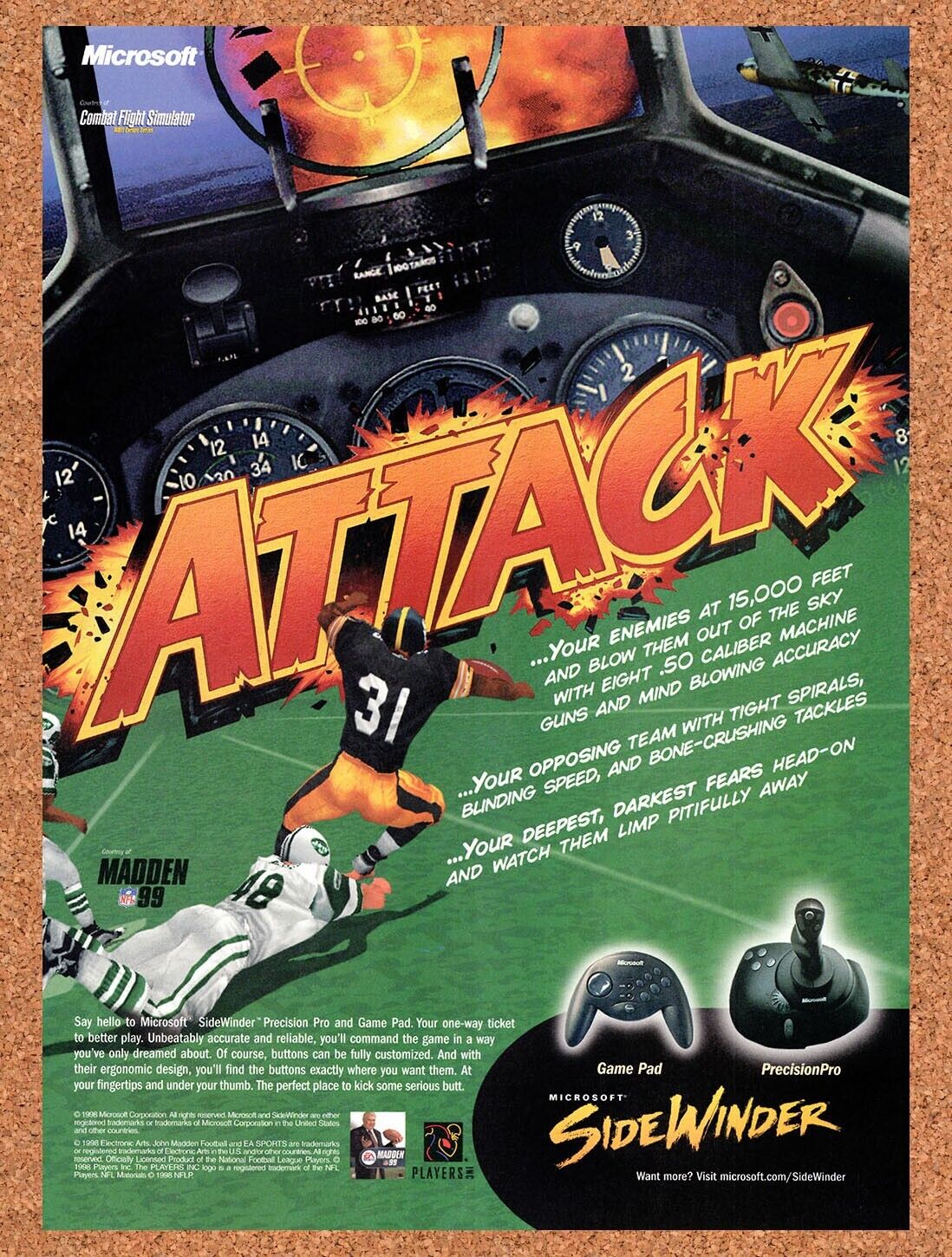 1998 Microsoft SideWinder PrecisionPro Joystick Original Ad / Retro v8