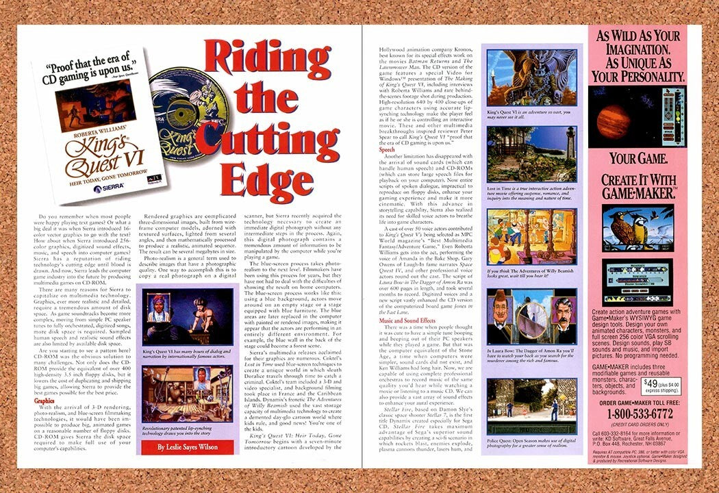 1993 Kings Quest VI Heir Today Gone Tomorrow PC Original Ad / Retro Wa