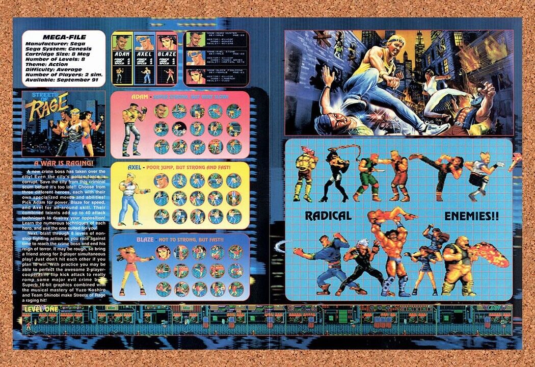 1991 Streets Of Rage Genesis Original Advertisement / Retro Wall Art v2