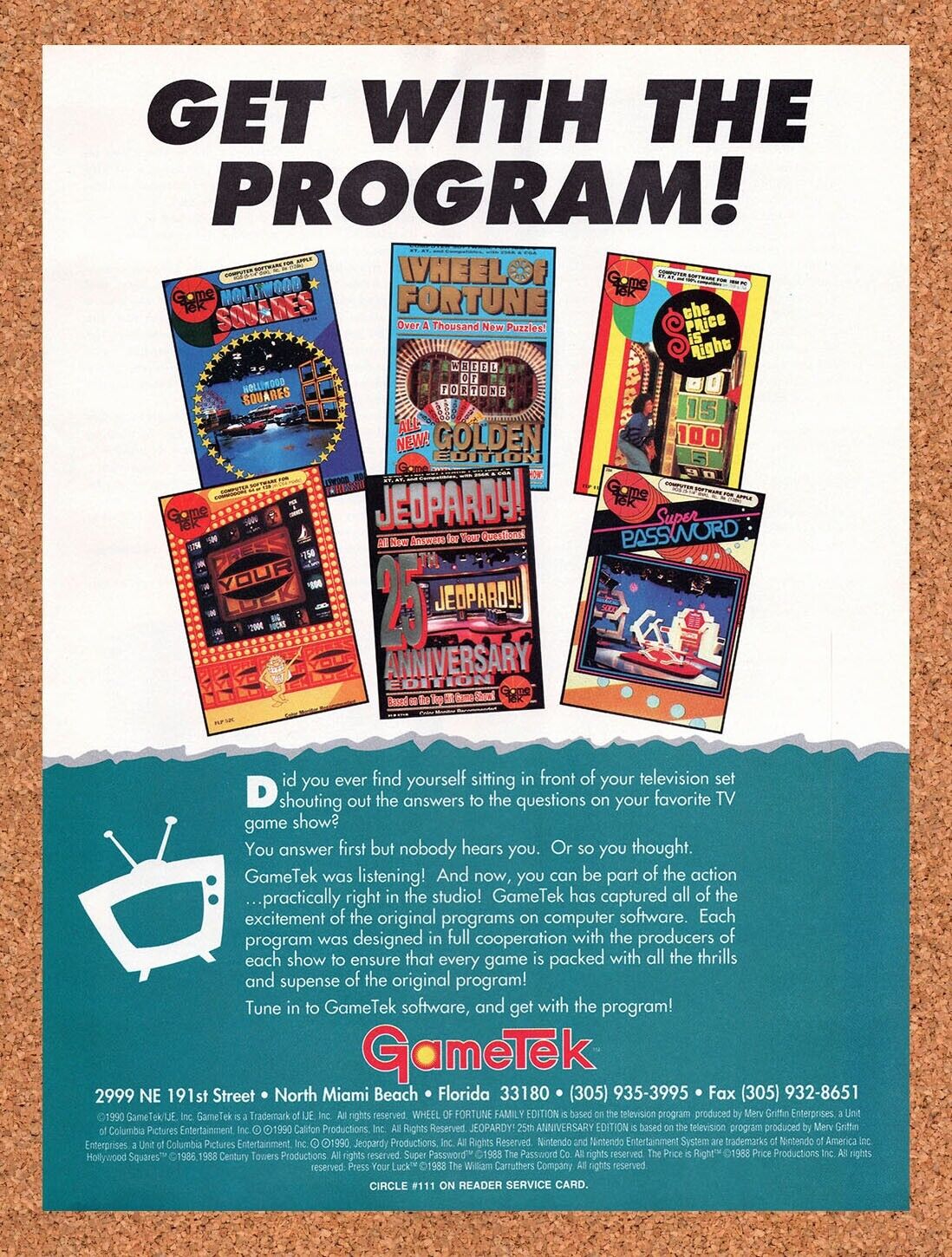 GameTek NES Games Original 1989 Vintage Ad - Game Show Video Games Promo