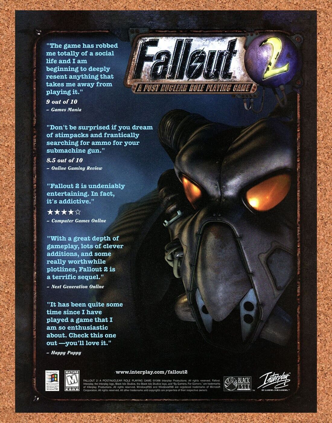 Fallout 2 PC Original 1999 Ad Authentic Interplay Windows RPG Video Game Promo