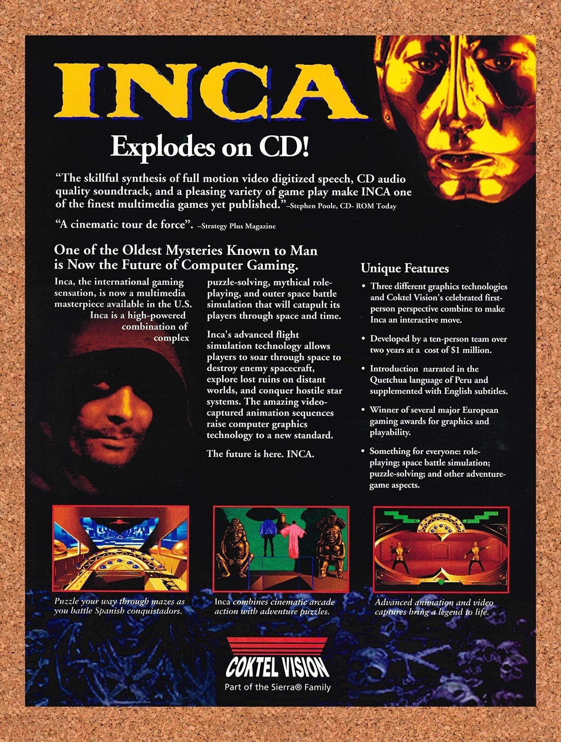 1993 Inca CD-ROM Original Advertisement / Retro Promo v1