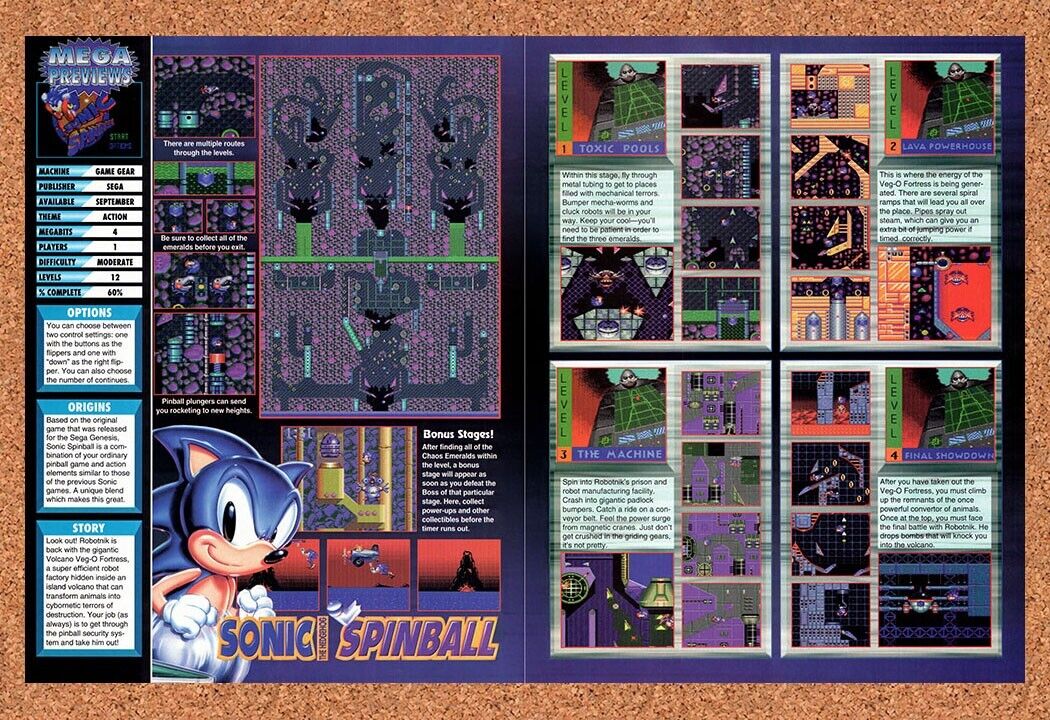 1994 Sonic Spinball Game Gear Original Advertisement / Retro Wall Art v7