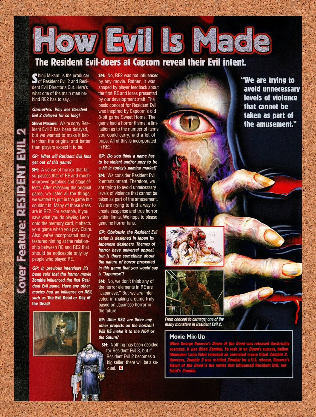 1998 Resident Evil 2 PS1 Original Advertisement / Retro Wall Art v4