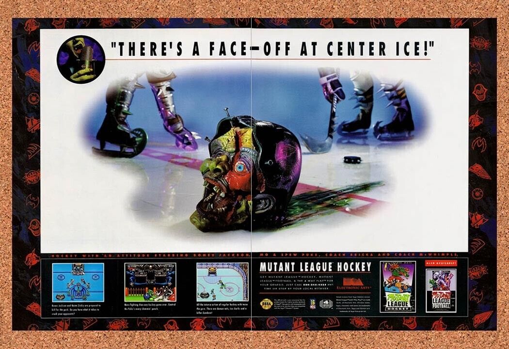 1994 Mutant League Hockey Genesis Original Advertisement / Retro Wall Art v1