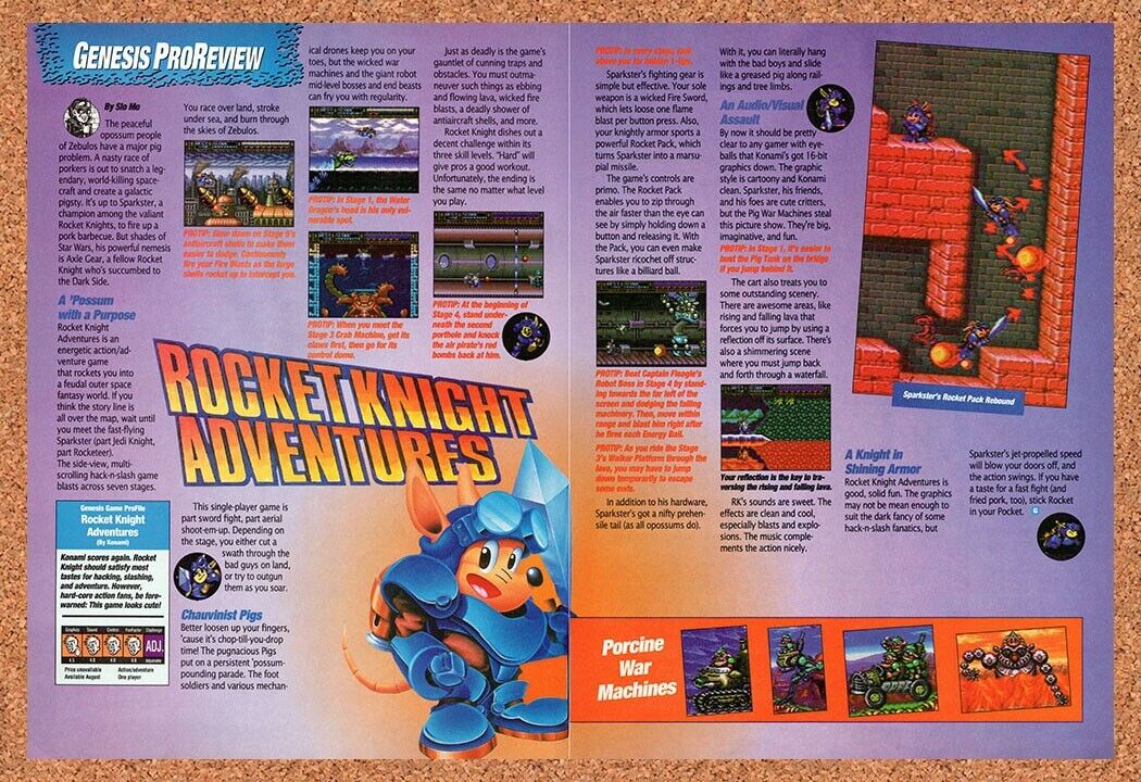 1993 Rocket Knight Adventures Genesis Original Advertisement / Retro Wall Art v4