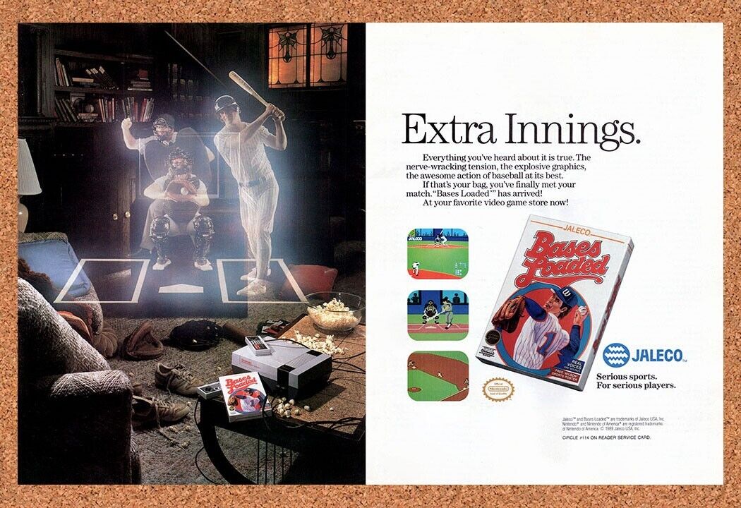 1990 Bases Loaded NES Original Advertisement / Retro Wall Art v1