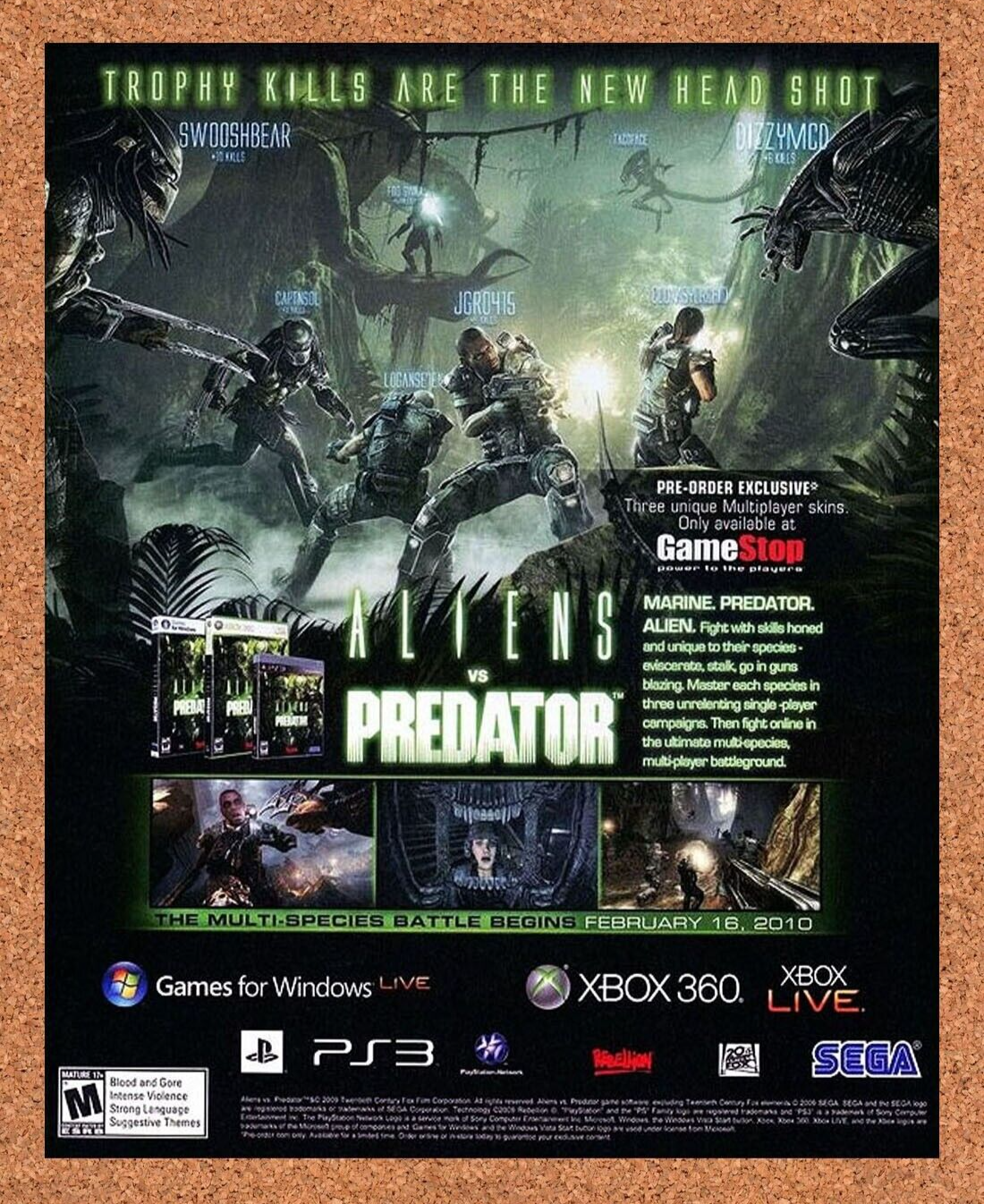 Alien vs Predator PS3 Original 2010 Ad Authentic GameStop Horror Promo Art