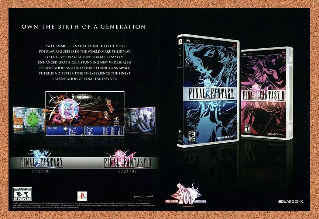 Final Fantasy PSP I And II Original 2007 Ad Authentic Square Enix Promo