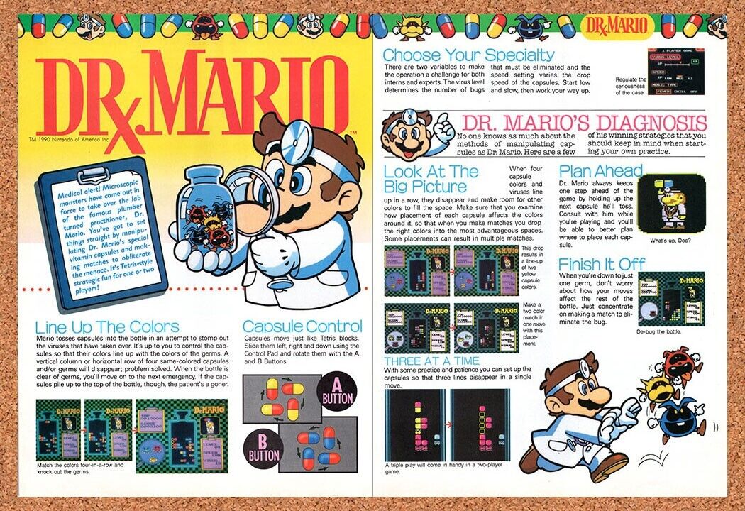 1990 Dr Mario NES Original Advertisement / Retro Wall Art v3