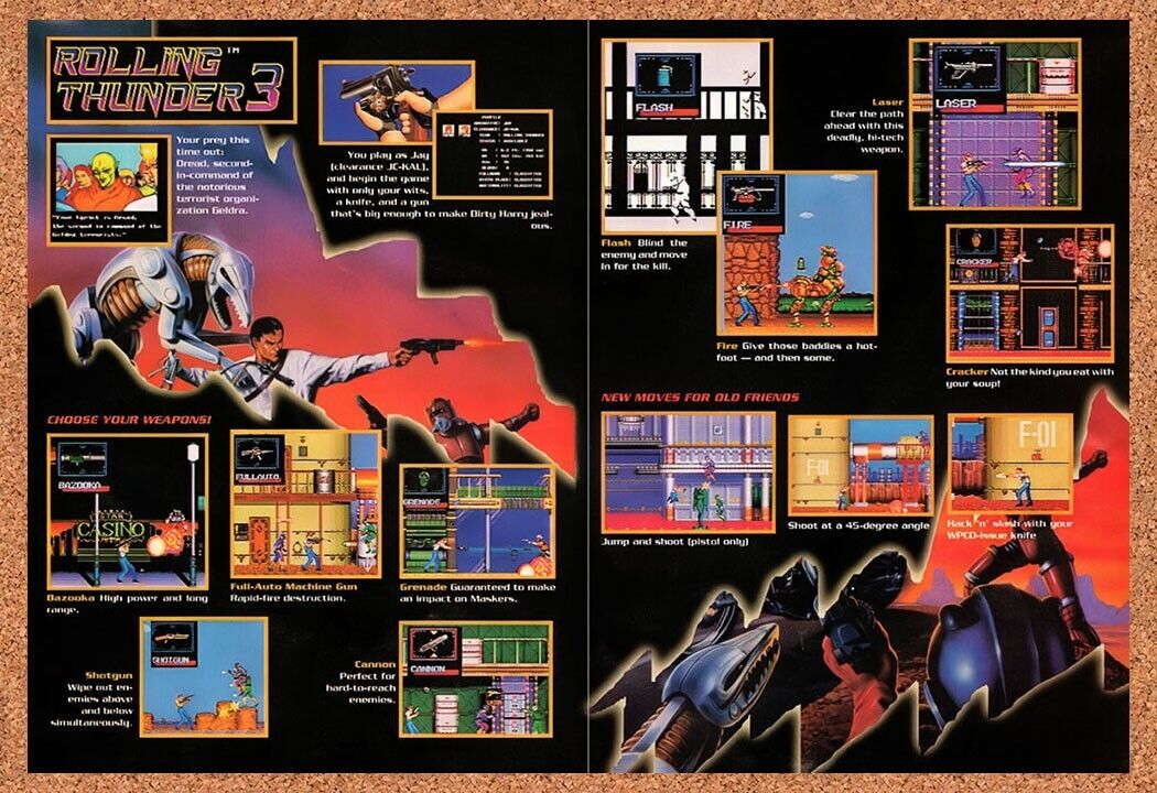 1993 Rolling Thunder 3 Genesis Original Advertisement / Retro Wall Art v1