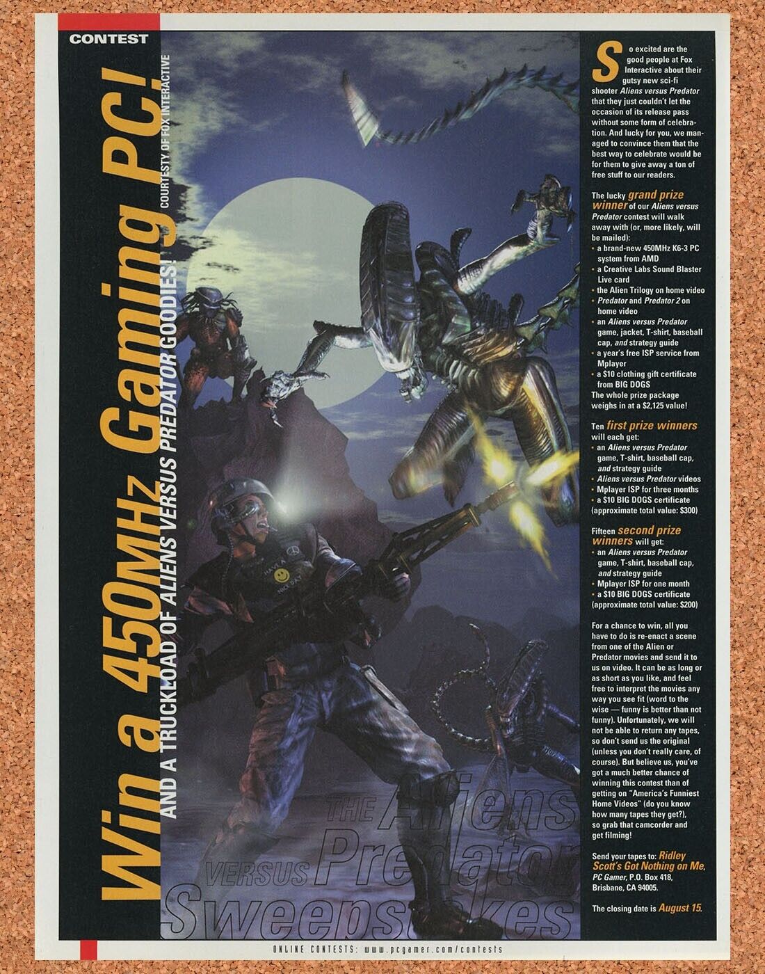 Aliens Gaming PC Sweepstakes Original 2001 Ad Authentic Retro Video Game Promo