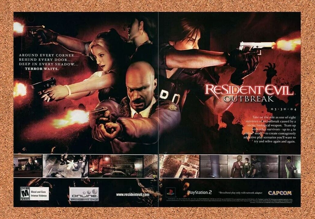 Resident Evil Outbreak PS2 Original 2004 Ad Authentic Video Game Promo Art v1