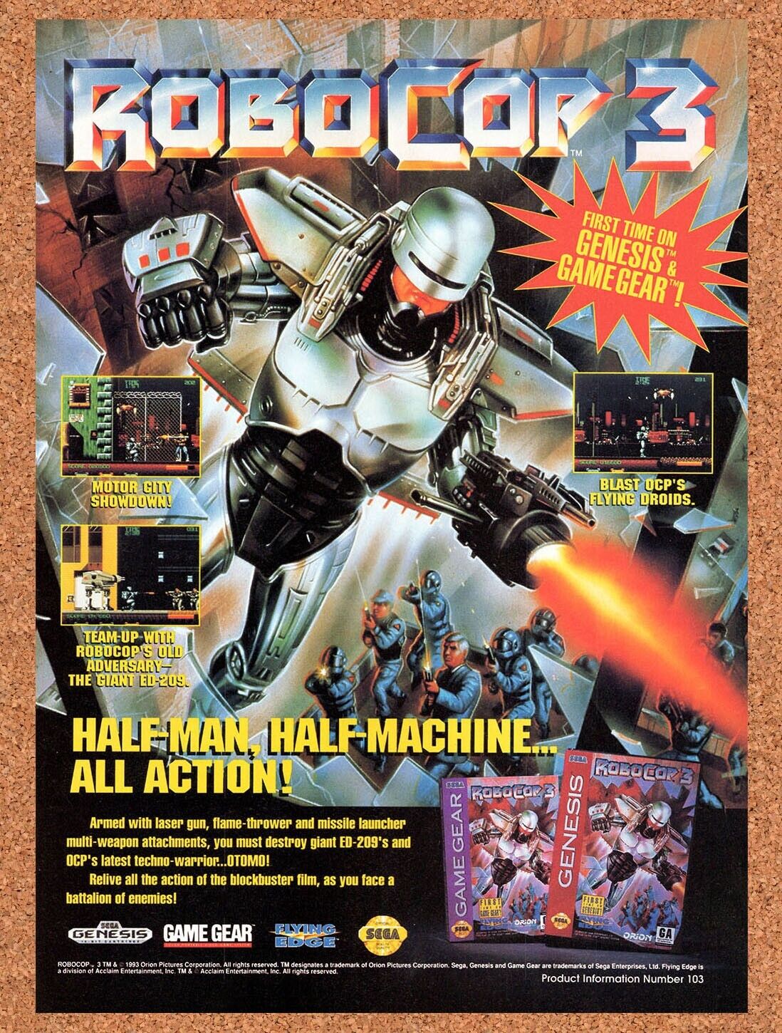 1993 Robocop 3 Genesis Original Advertisement / Retro Wall Art v1