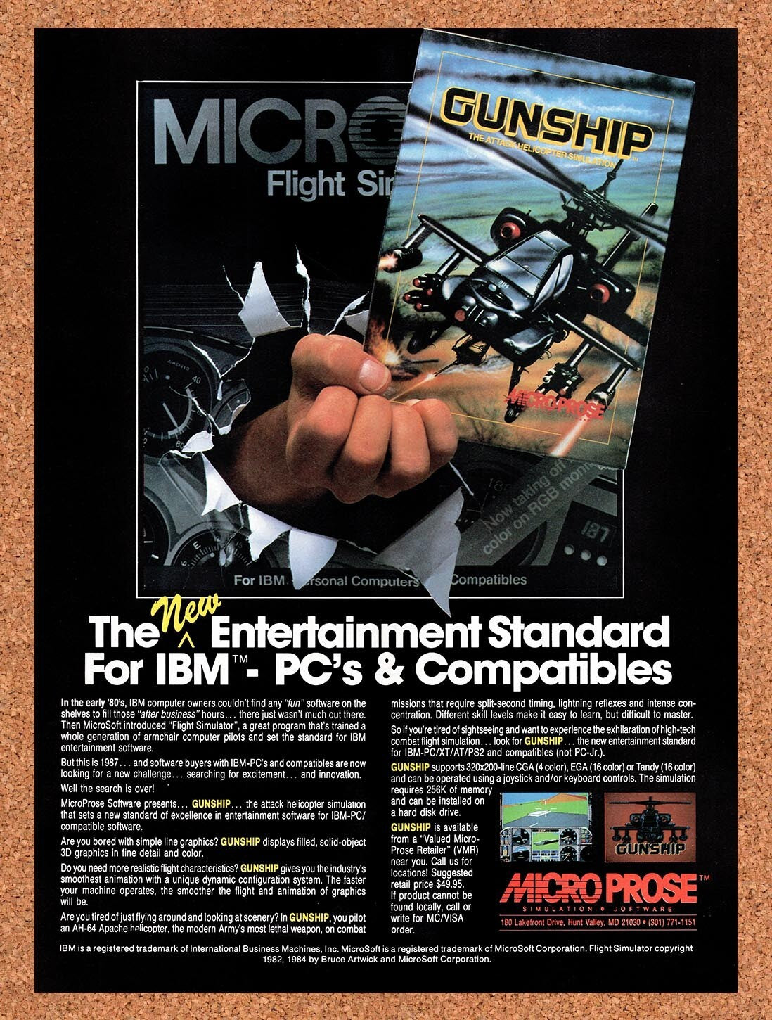 1987 Gunship The Attack Helicopter Simulation Tandy Original Ad / Wall Art v2