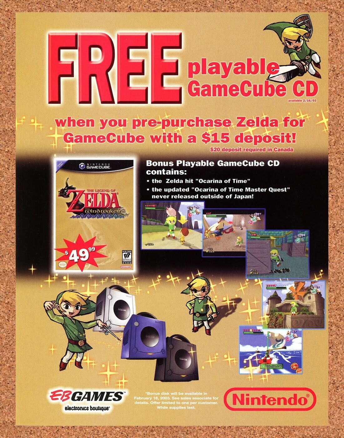 Zelda The Wind Waker GameCube Original 2003 Ad Authentic Nintendo EB Games Promo