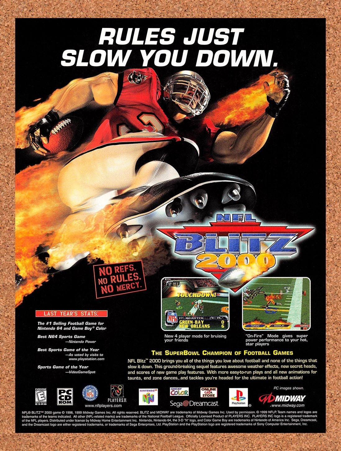 1999 NFL Blitz 2000 N64 Original Advertisement / Retro Promo v1