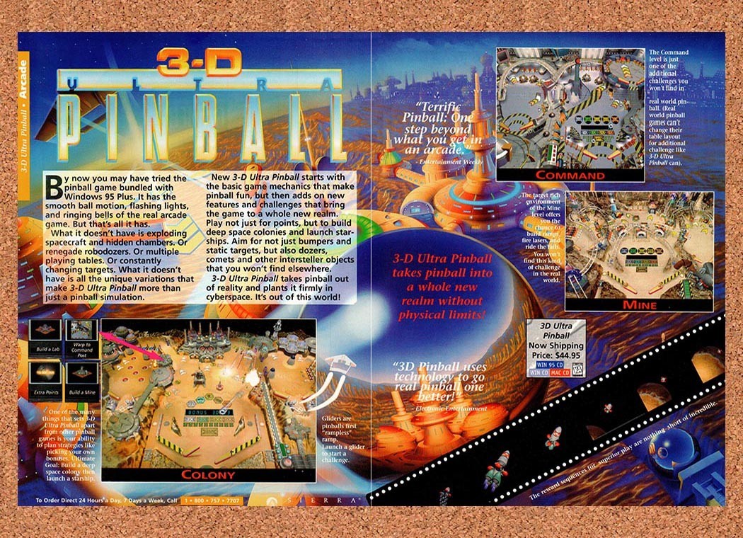 1995 3-D Pinball PC Original Advertisement / Retro Promo v2